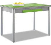 Mesa de cocina extensible 2 alas - 90x50 cm (140x50 cm) - estructura y alas color aluminio - tapa cristal color verde