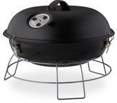 Relaxdays barbacoa, portátil, con tapa, parrilla de acampada grande, carbón vegetal, ø36cm, negro