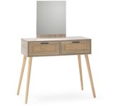Mueble recibidor dalia 2 cajones + espejo, color roble, 90 cm ancho