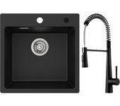 Cecipa max fregadero de cuarzo negro 45x45 cm fregadero de 1 seno de cuarzo y resina + mezclador de cocina con resorte y 3 modos de salida de agua