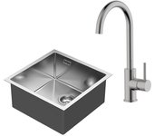Pack de fregadero solu cuadrado 40x40 de acero inoxidable + grifo fregadero verna cromo cepillado