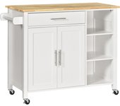 Isla de cocina homcom madera de caucho, mdf, melamina de madera blanco 107,5x48x89 cm