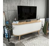 Mueble de televisión bailu, aparador de salón, mueble bajo para tv, base de pared equipada, 140x43h64 cm, roble y blanco