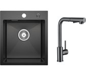 Fregadero de cocina 1 seno negro antracita 40*45*19cm - fregadero de acero inoxidable fregadero de cocina + mezclador de cocina con ducha extraíble