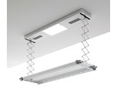 Tendedero de techo o pared con ventilación caliente, tendedero eléctrico con mando a distancia en aluminio y acero, foxydry pro 122x52x30 cm