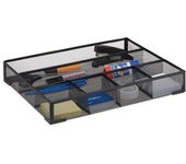 Relaxdays organizador de escritorio con 6 compartimentos, metal, negro, 6 x 38 x 30 cm