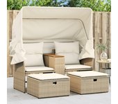 Sofá de jardín de 2 plazas con dosel y taburetes vidaxl ratán beige