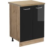 Vicco mueble bajo de cocina r-line, negro brillo intenso, 60 cm , et roble
