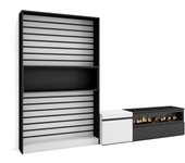 Muebles de salón para tv, 260x35x186cm, para tv hasta 65, chimenea eléctrica, blanco y negro