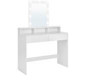 Tocador con luces led ajustables, mesa de maquillaje con espejo, 2 cajones y 3 compartimentos, diseño moderno en color blanco