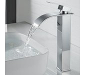 Grifo de lavabo de cascada alta, mezclador monomando de latón, con agua fría y caliente, con manguera de entrada de agua de 80 cm, color plateado.