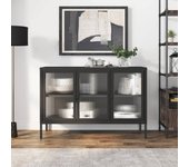 Aparador | aparador de comedor | armario de cocina de vidrio y acero negro 105x35x70 cm cfw79919