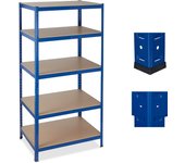 Relaxdays estantería para carga pesada, cinco baldas, para 1325 kg, 180x90x60, metal/mdf, azul