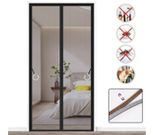 Mosquitera magnética para puerta, cortina autoadhesiva antiinsectos con banda magnética estriada, 110 cm x 220 cm (negra)