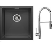 Cecipa max 1 fregadero para lavabo fregadero bajo encimera de inox negro 40 * 44 cm + grifo de cocina con resorte con 3 modos de salida de agua
