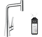 Grifo de cocina con spray hansgrohe metris select m71 320 cromo + limpiador briochin