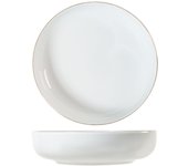6x platos de porcelana, marca h&h, color blanco/dorado, 27cm diametro