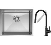Cecipa max 1 fregadero para lavabo 50*44cm fregadero de acero inoxidable cepillado + grifo de cocina mezclador flexible, grifo extraíble de 2 tipos de
