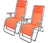 Pack 2 sillas tumbonas plegables jardín gravedad cero naranja c/cojín aktive