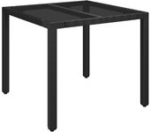 Mesa de jardín con tapa de cristal negro 90x90x75 cm mimbre resina