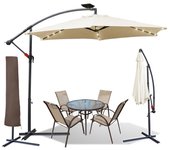 Sombrilla voladiza 3m sombrilla con led y funda protectora sombrilla giratoria aluminio jardín terraza balcón beige