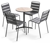 Conjunto de jardín mesa redonda de madera y 4 sillas, tivoli - oviala