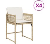 Sillas de jardín con cojines 4 uds ratán sintético beige