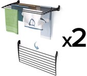 2x tendedero de pared dos piezas, tendedero para balcón, foxydry fold down negro 102x50x10 cm