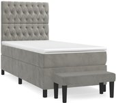 Cama con somier tapizado y colchón de terciopelo gris claro 90x190 cm