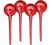 Relaxdays globos de riego de cristal, set de 4, 30x9 cm, bolas para regar plantas, autorriego vacaciones, rojo