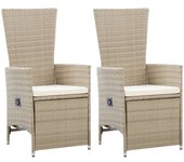Juego de 2 sillones reclinables vidaxl con cojines de ratán sintético beige