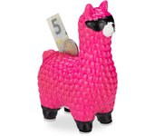 Relaxdays hucha llama con gafas de sol, cerámica, rosa, 15,5 x 11 x 6 cm