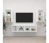 4 piezas muebles de tv de pared | muebles de salón tv | conjunto salón madera de ingeniería blanco cfw41647
