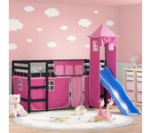 Cama altillo infantil con torre rosa 90x190 cm madera maciza de pino