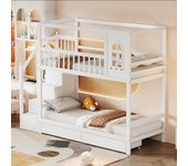 Litera infantil 90*200 cm, forma de casa con ventana, con cajones y escalera de seguridad, blanco