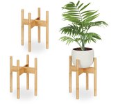Relaxdays pack 3 soportes para macetas, portamacetas de interior, bambú, soportes para tiestos de hasta 25 cm, natural