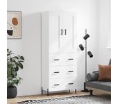 Aparador alto | aparador de comedor | armario de cocina madera contrachapada blanco 69,5x34x180 cm cfw56063