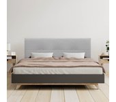Dhome cabecero de lino natural con botones y patas de madera cabezal tapizado cama dormitorio moderno top trending (gris claro, 150cm)