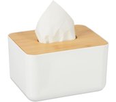 Relaxdays caja para pañuelos, tapa de bambú, para el baño, moderno, plástico, 10 x 17 x 13 cm, 1 ud., blanco & marrón