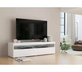 Daniele mueble tv, aparador bajo de salón, base para soporte para televisión, 100% made in italy, 130x45h36 cm, blanco brillo