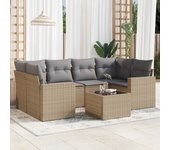 Conjunto de muebles de jardín de ratán beige de 7 piezas con cojines vidaxl