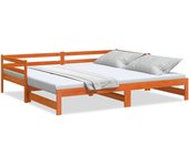 Sofá cama con cama nido encerado marrón 90x190 cm pino macizo