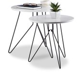 Relaxdays juego 2 mesas auxiliares redondas, dm-metal, blanco-negro, 40 y 48 cm de diámetro