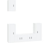Conjunto de soporte para tv de 5 piezas, madera contrachapada blanca de alto brillo