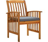 3 sillas de comedor de jardín y cojines de madera maciza de acacia