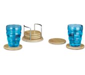 Relaxdays posavasos, seis salvamanteles con soporte, bambú, redondos, 9,5 cm, 1 set, marrón