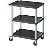 Vevor carro utilitario, carga 300 lb, 27,6 x 18,1 pulgadas, carro servicio plástico robusto con 3 estantes y ruedas giratorias a 360° (2 con frenos)