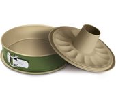 Guardini bnat, tortiera apribile 2 fondi 26cm, fondo salvagoccia, acciaio con rivestimento antiaderente a base di cera di carnauba, colore verde/beige