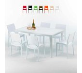 Mesa rectangular blanca 150x90 cm y 6 sillas de colores paris summerlife