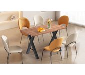 Mesa de comedor de madera maciza - 4 a 6 cubiertos - patas de acero - color natural oscuro